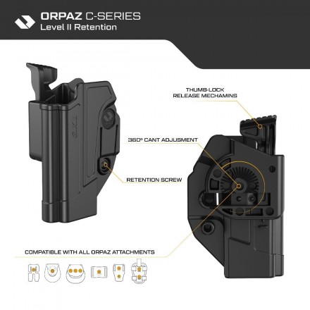 Glock 17/19 Tactical Holster, Retention Level 2 with Thumb Release - Orpaz