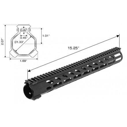 Arwen 15" M-LOK Free Float Handguard, Black - UTG PRO