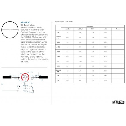 Meopro Optika 6 1-6x24 RD FFP (Recticle MRAD2 RD) Rifle Scope - Meopta