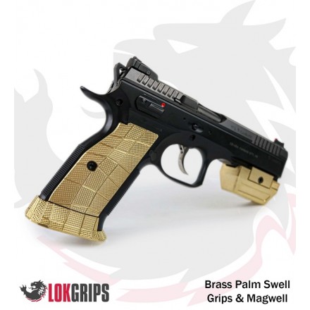 CZ Shadow 2 Magwell GridLOK Brass, Texture Aggressive, for Grips with Thin Profile - Lok Grips