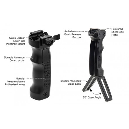 UTG D Grip ambidextrous and quick release deployable bipod