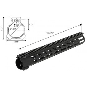 Handguard Arwen 14" M-LOK Free Float, Nero - UTG PRO 2