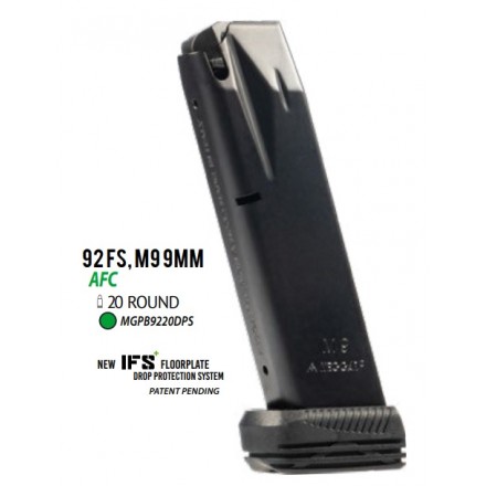 Caricatore per Beretta 92/98 9mm (20 colpi) - Nero - Anti Frizione - Mec-Gar